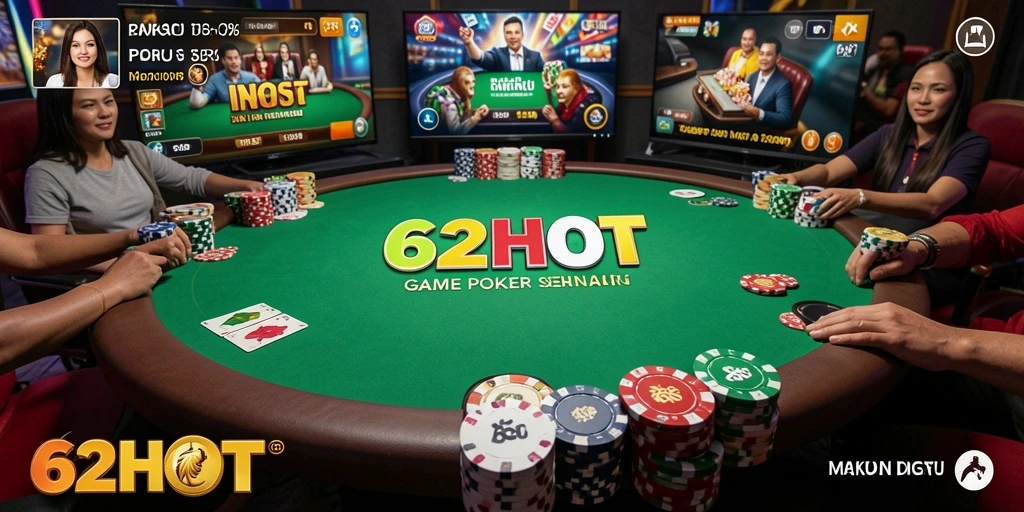 Gameplay Poker seru di 62HOT dengan interaksi pemain.