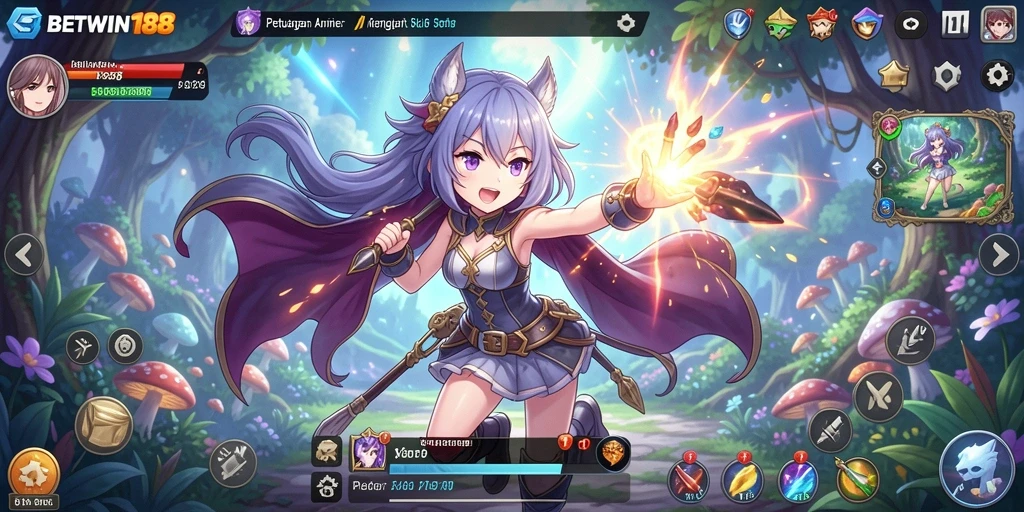 Screenshot gameplay BETWIN188 menunjukkan pertarungan karakter anime yang mendebarkan.