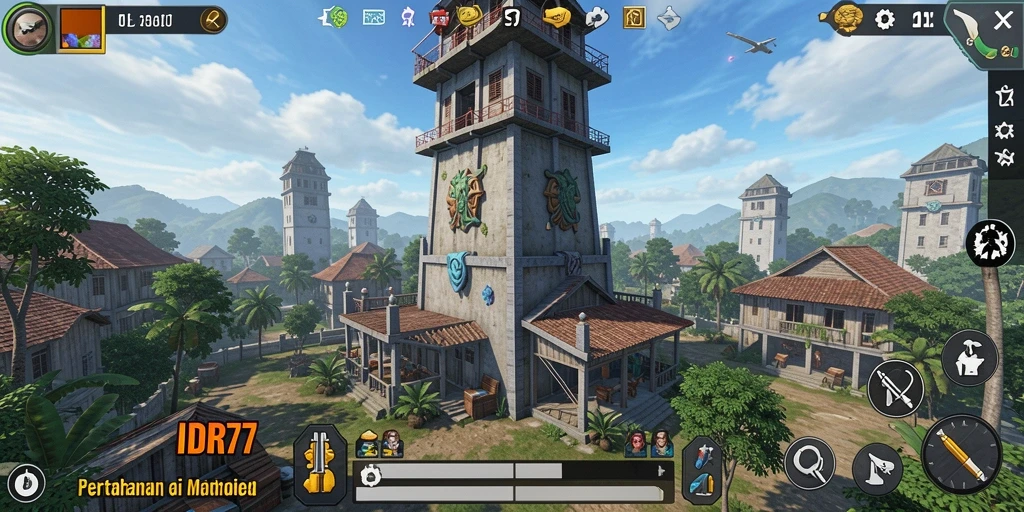 Menampilkan aksi seru dalam game Tower Defense IDR77.
