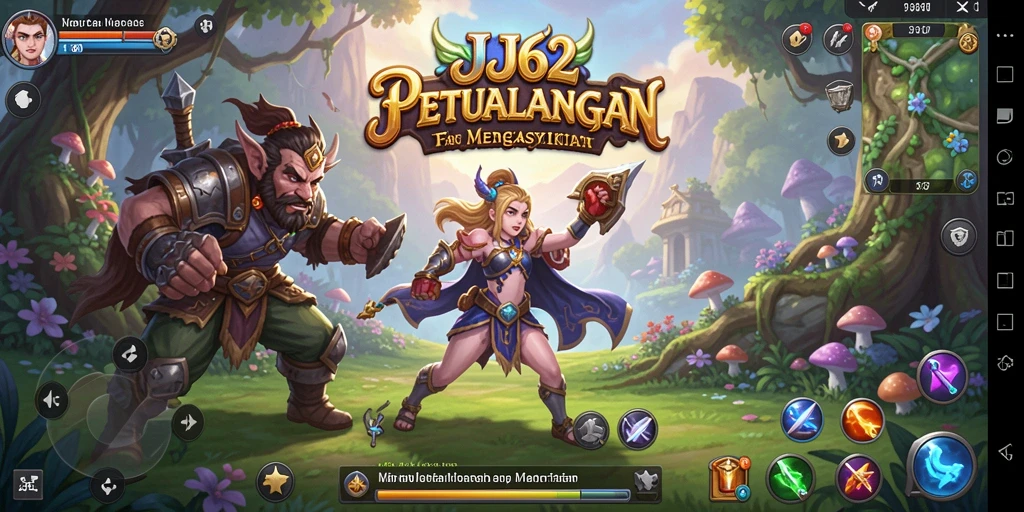 Screenshot utama JJ62 menampilkan aksi pertempuran seru dalam dunia RPG.