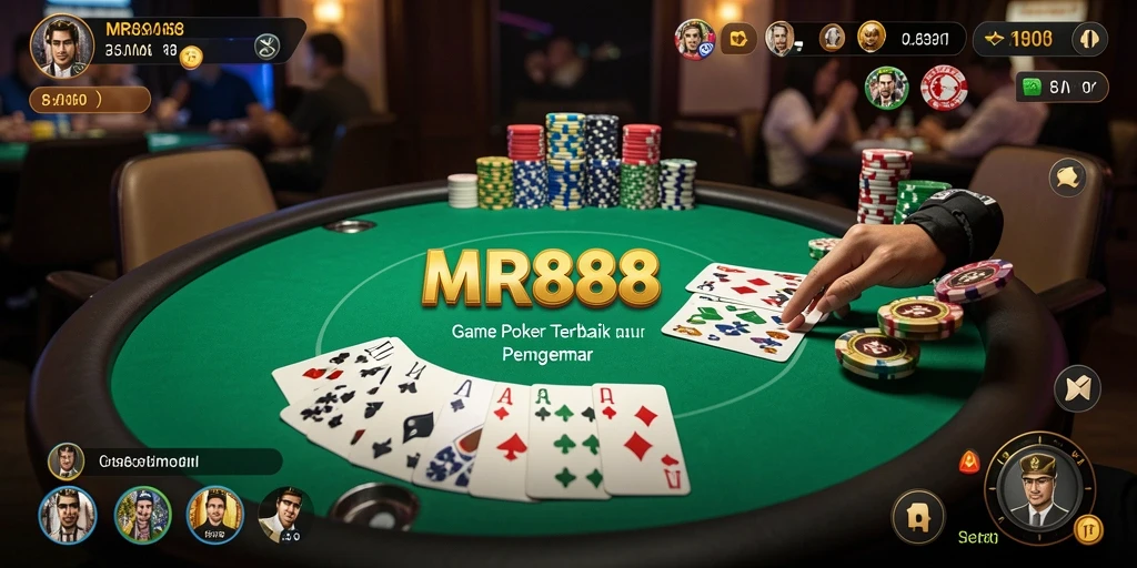 Screenshot MR888 menampilkan gameplay Poker yang mendebarkan.
