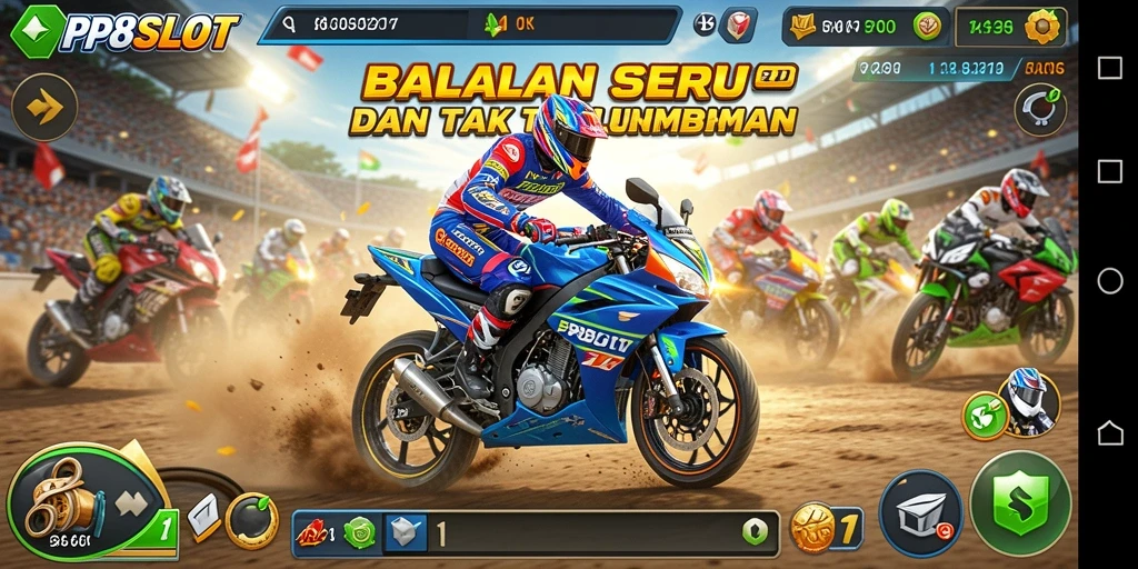 Gameplay seru dalam PP8SLOT dengan balapan motor cepat.