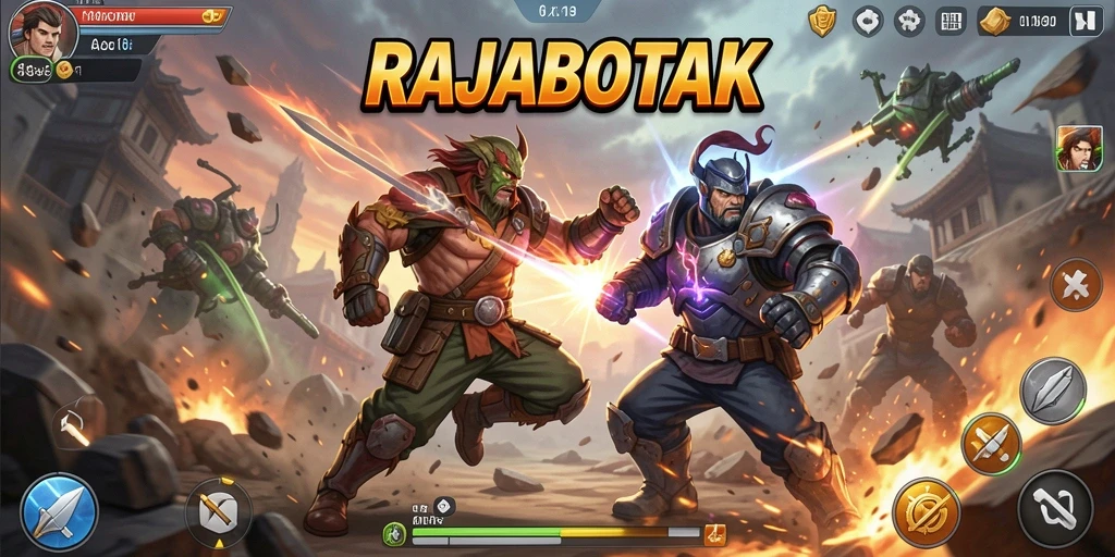 Tangkapan layar gameplay RAJABOTAK menampilkan aksi pertarungan yang seru.