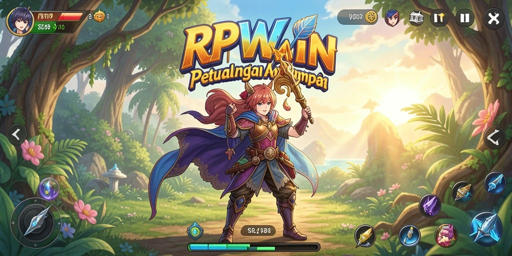 Screenshot RPWIN menunjukkan karakter anime beraksi dalam pertarungan seru.