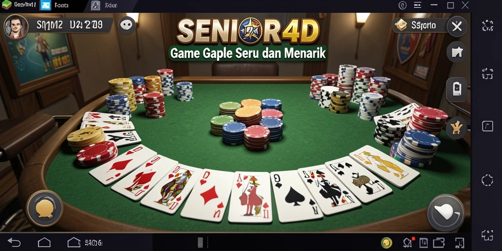 Screenshot utama SENIOR4D menampilkan keseruan bermain Gaple.